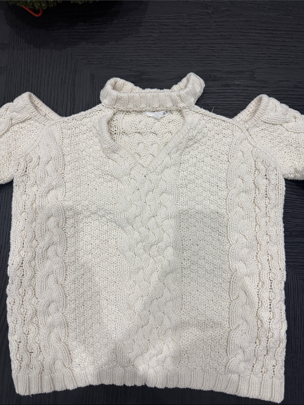 Cream Cable-Knit Cold-Shoulder Sweater